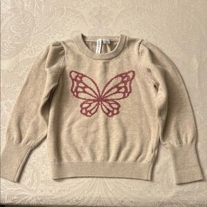 Janie and Jack Beige Sweater with Pink Butterfly